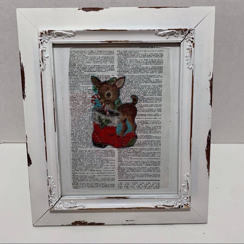 Vintage Christmas Reindeer Image on Vintage Dictionary Page